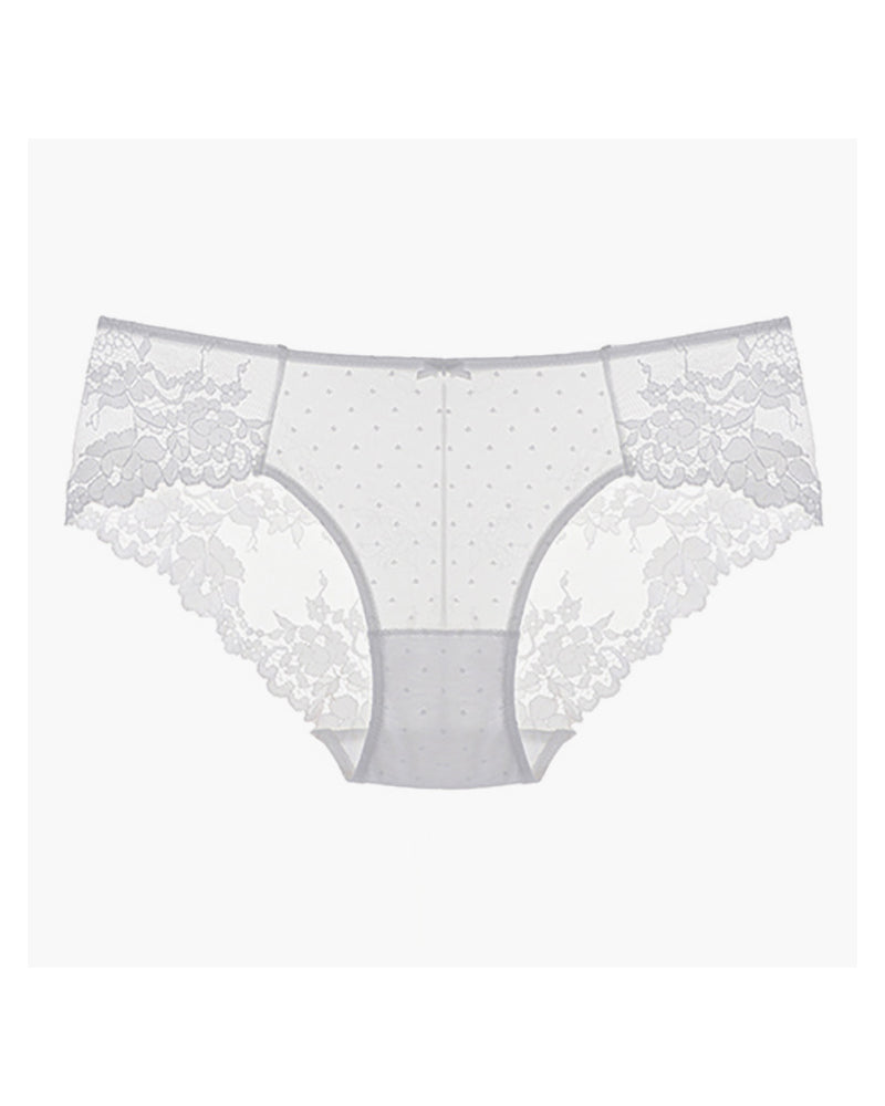 Curvvvy® Whisper Sheer Dotted Mesh & Floral Lace Low-Rise Panties