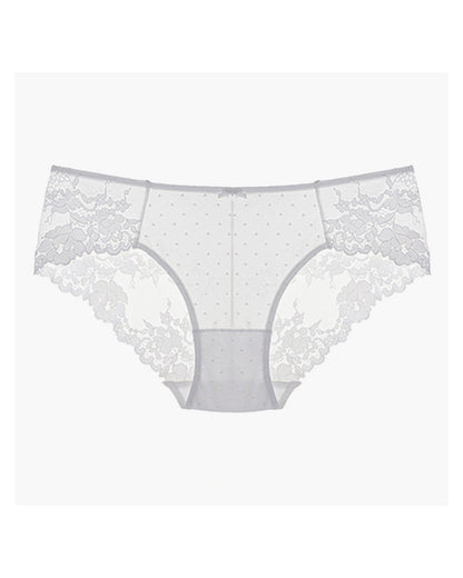 Curvvvy® Whisper Sheer Dotted Mesh & Floral Lace Low-Rise Panties