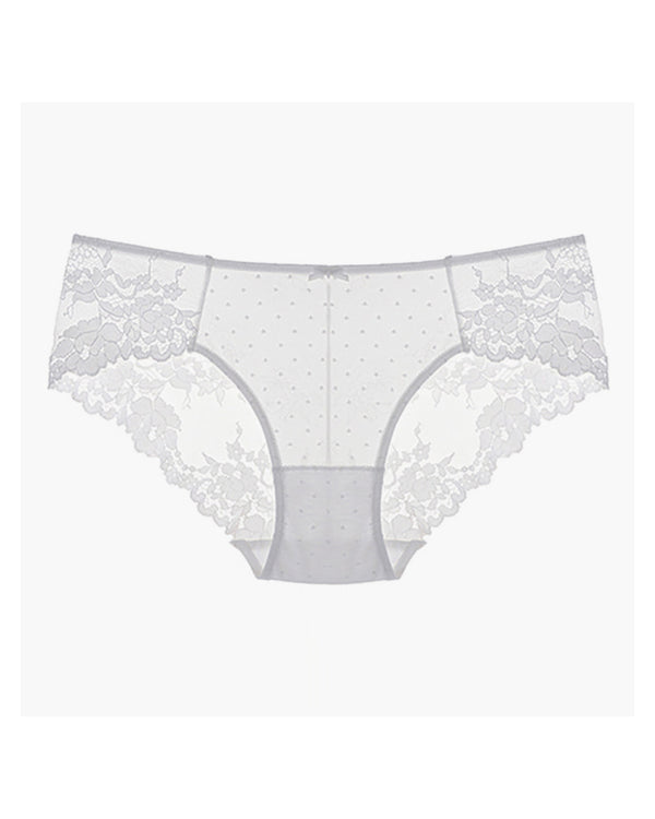 Curvvvy® Whisper Sheer Dotted Mesh & Floral Lace Low-Rise Panties