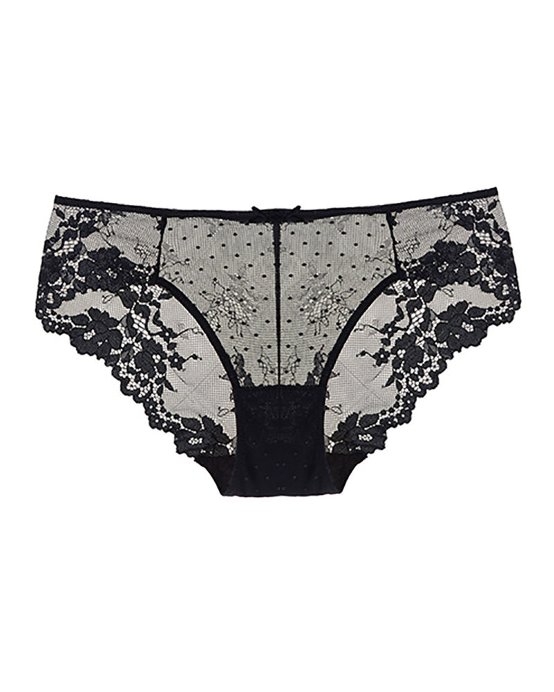 Curvvvy® Whisper Sheer Dotted Mesh & Floral Lace Low-Rise Panties