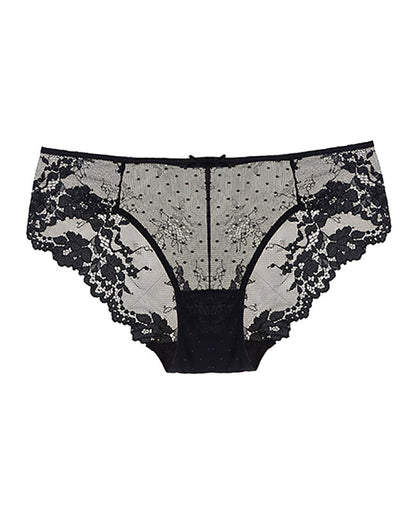 Curvvvy® Whisper Sheer Dotted Mesh & Floral Lace Low-Rise Panties