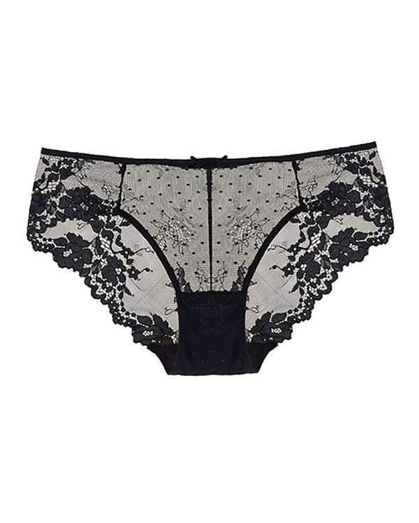 Curvvvy® Whisper Sheer Dotted Mesh & Floral Lace Low-Rise Panties