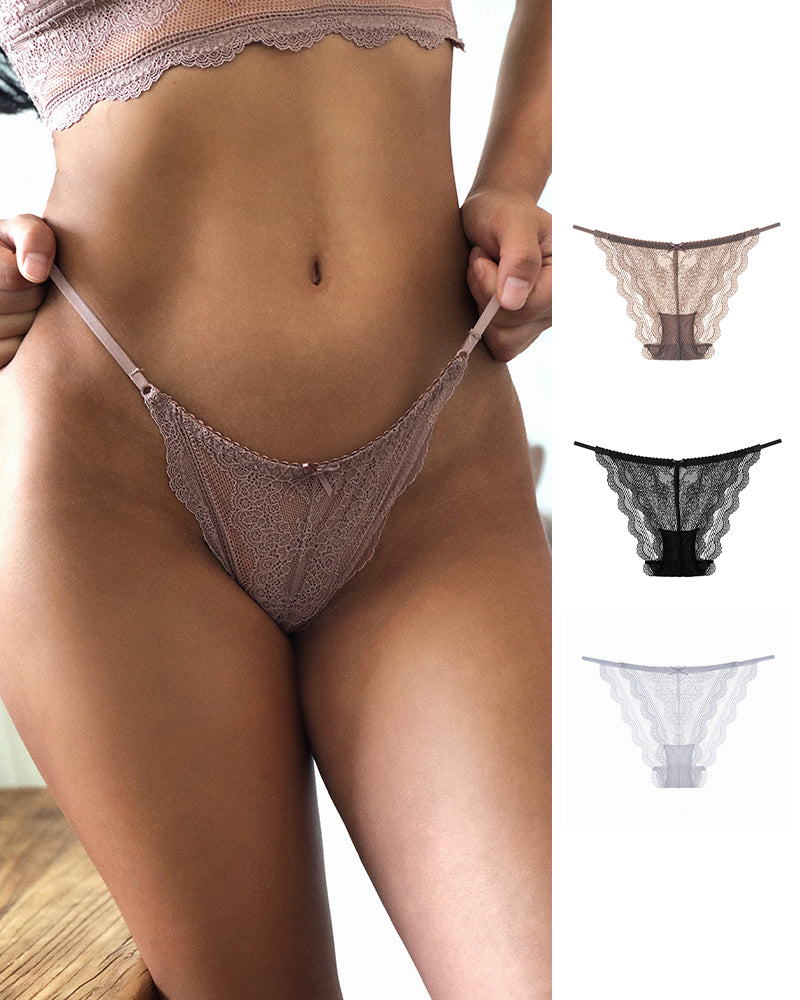 Curvvvy® Sheer Floral Lace Strappy Cheeky Panties