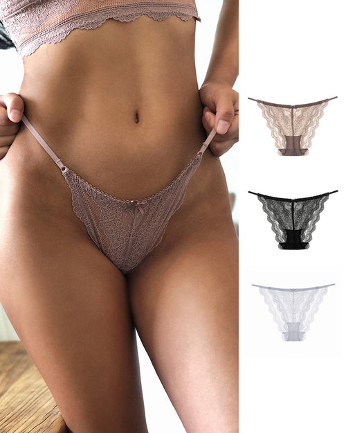 Curvvvy® Sheer Floral Lace Strappy Cheeky Panties