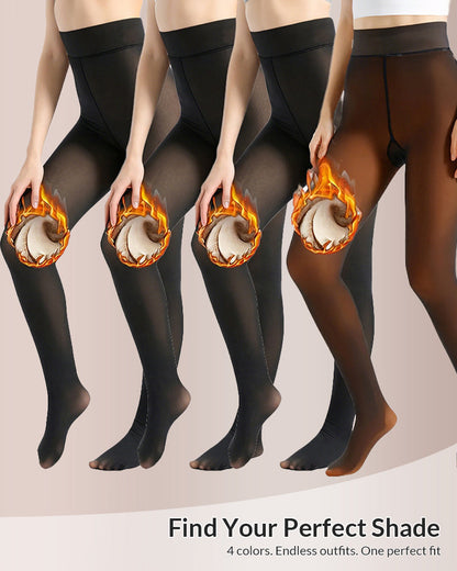 Curvvvy® Semi-Transparent Single Seam Fleece Lined Tights Curvvvy-US