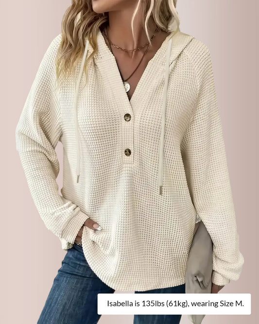 Curvvvy® Waffle Knit Half-Button Hooded Top