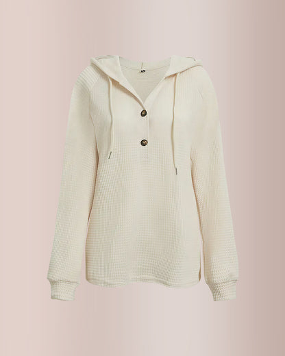 Curvvvy® Waffle Knit Half-Button Hooded Top