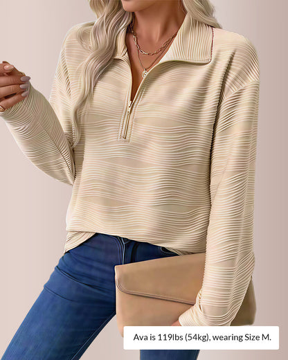 Curvvvy® Textured Zipper Front Long Sleeve T-Shirt