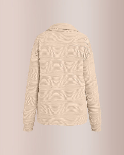 Curvvvy® Textured Zipper Front Long Sleeve T-Shirt
