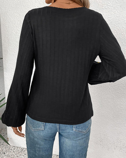 Curvvvy® Crochet Lace Ribbed Knit Top