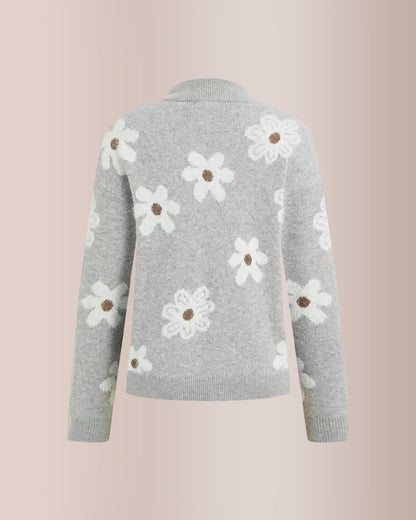 Curvvvy® Floral Pattern Half Zip High Neck Sweater