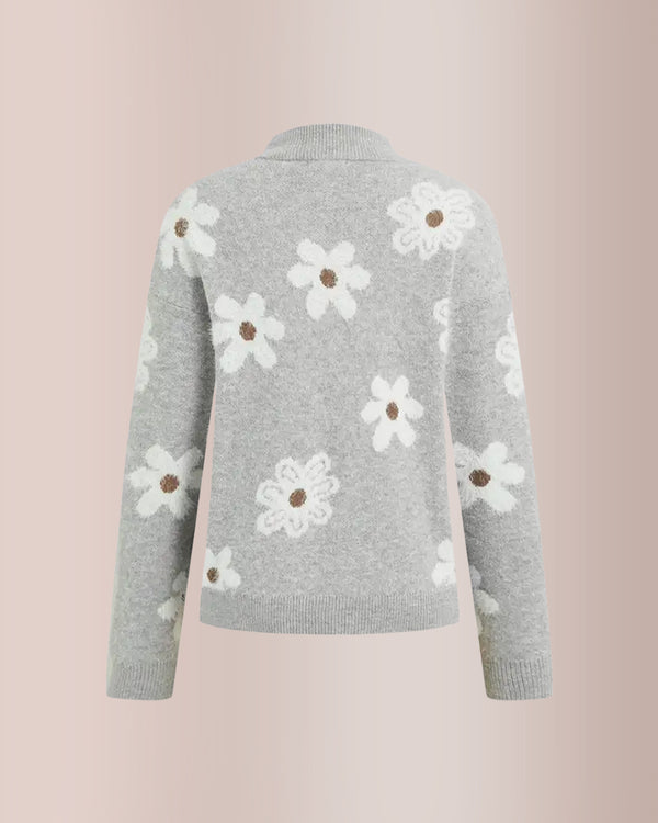 Curvvvy® Floral Pattern Half Zip High Neck Sweater