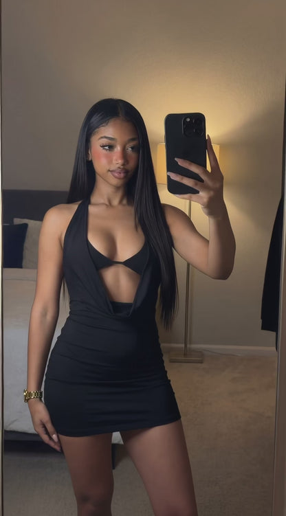 Curvvvy™ Halter Cowl Neck Ruched Bodycon Mini Dress