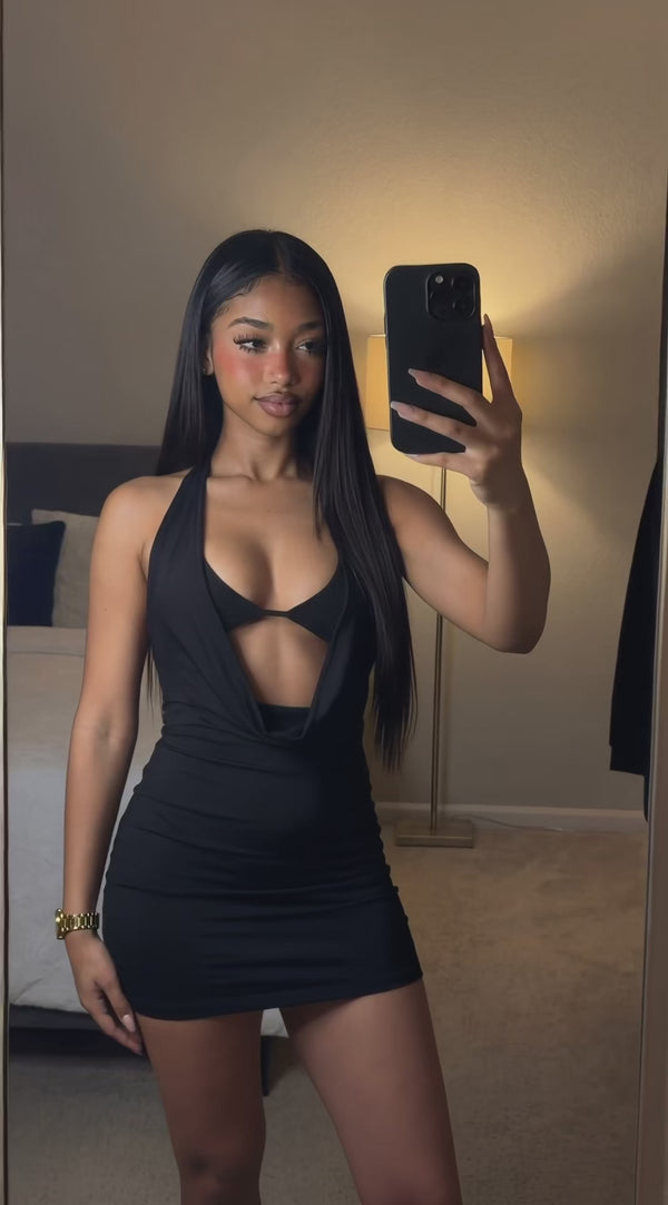 Curvvvy™ Halter Cowl Neck Ruched Bodycon Mini Dress