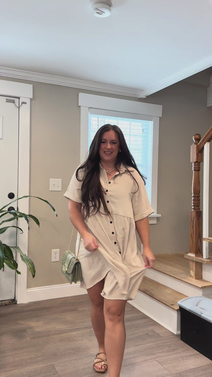 Curvvvy™ Effortless Button-Down Short Sleeve Shirt Dress With Pockets