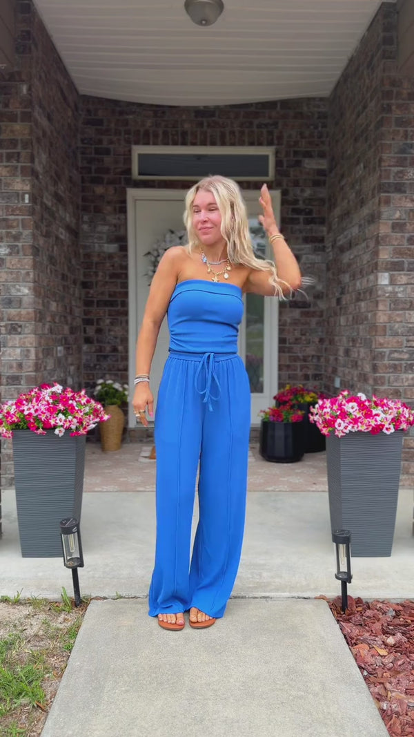 Curvvvy™ Ribbed Strapless Tube Top & Wide Leg Pants Two-Piece Set