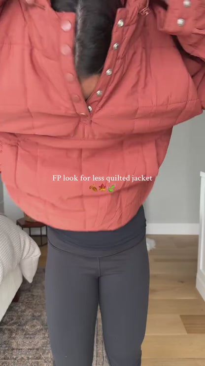 Curvvvy™ Lightweight Quilted Half-Snap Pullover Jacket with Hood