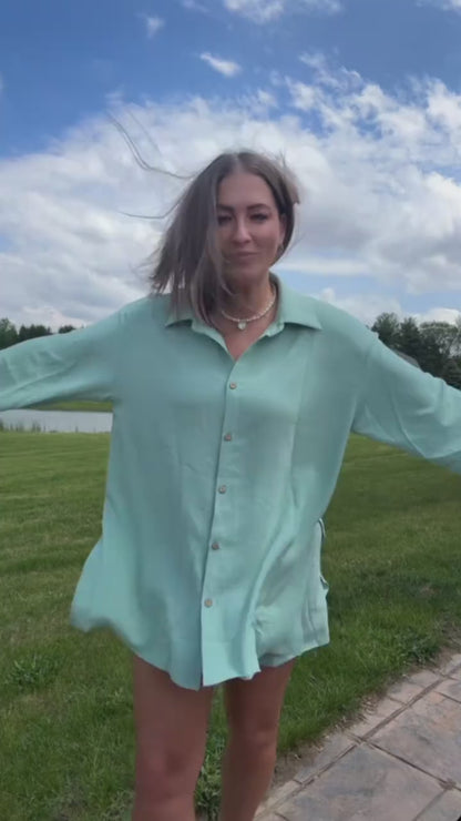 Curvvvy™ Oversized Gauze Button-Down Shirt & Attachable Shorts Set
