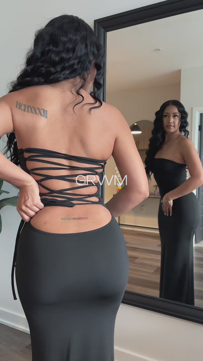 Curvvvy™ Strapless Backless Lace-Up Bodycon Maxi Dress