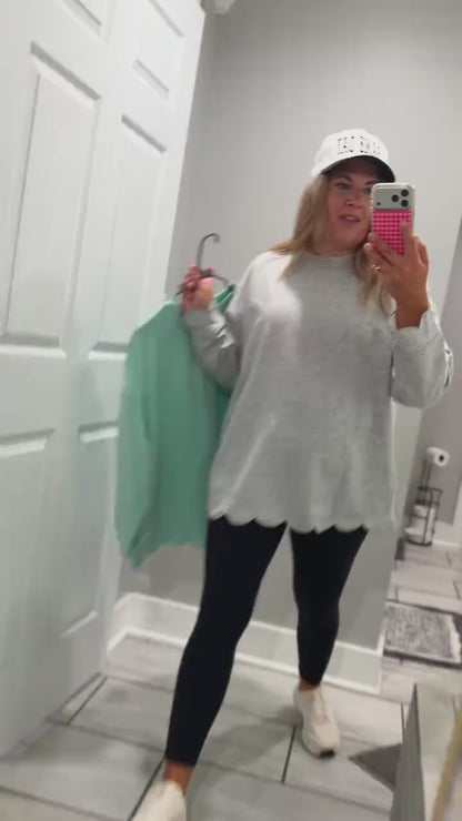 Curvvvy™ Scalloped Edge Crewneck Pullover Sweatshirt