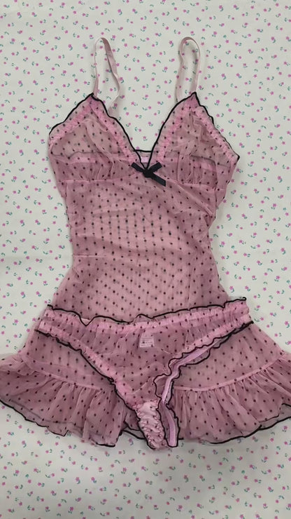 Curvvvy™ Sheer Polka Dot Babydoll Lingerie Set