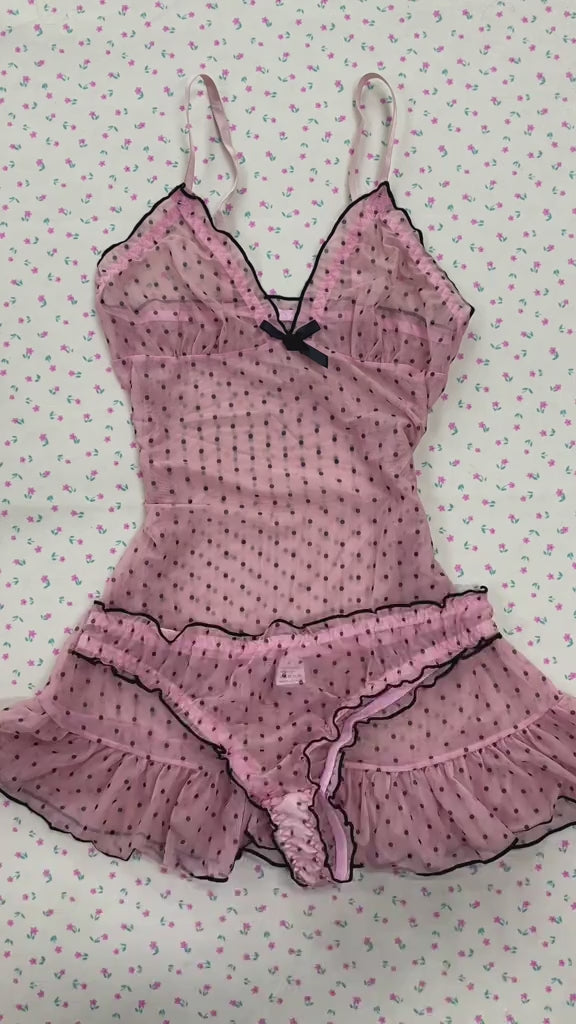 Curvvvy™ Sheer Polka Dot Babydoll Lingerie Set