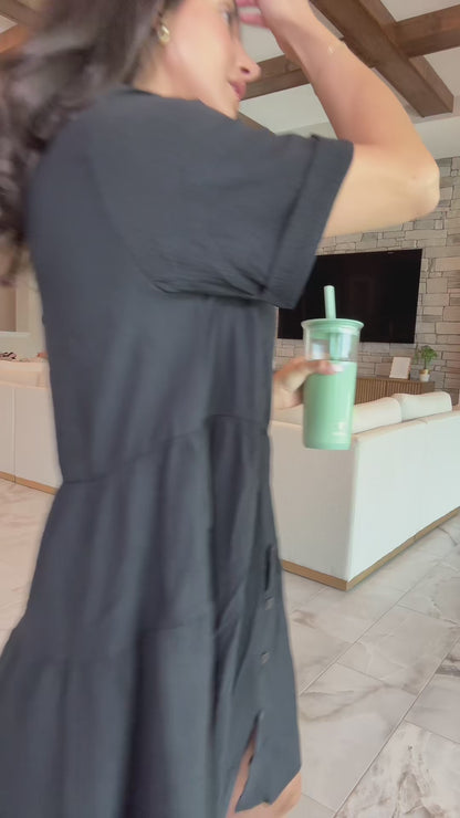 Curvvvy™ Effortless Button-Down Short Sleeve Shirt Dress With Pockets