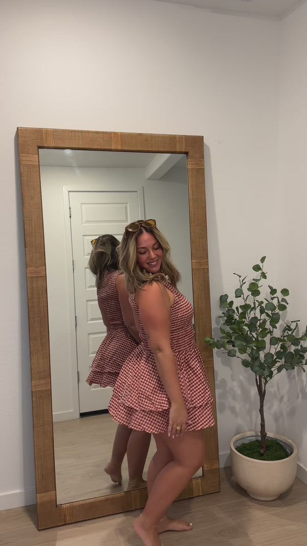 Curvvvy™ Smocked Gingham Sleeveless Ruffle Mini Dress