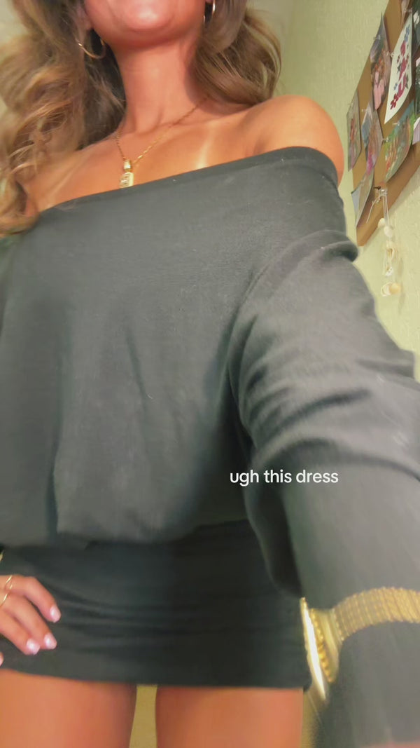 Curvvvy™ Off-Shoulder Draped Dolman Sleeve Bodycon Mini Dress