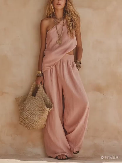 Curvvvy™ Casual One-Shoulder Ruched Set