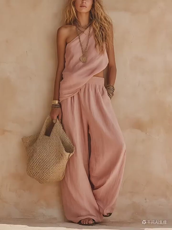 Curvvvy™ Casual One-Shoulder Ruched Set