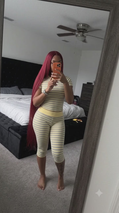 Curvvvy™ Striped Short-Sleeve & Capri Pants Two-Piece Set