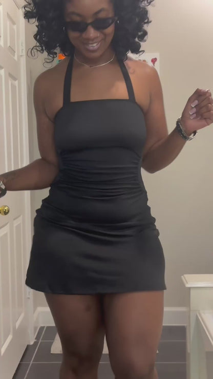 Curvvvy™ Ruched Halter Fit & Flare Mini Dress