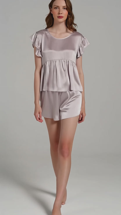 Curvvvy™ Pure Silk Flutter Sleeve Pajama Set