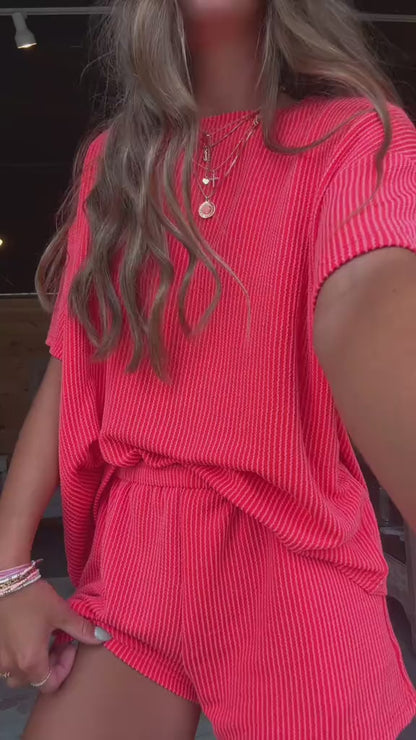 Curvvvy® Ribbed Knit 2-Piece Lounge Set Short Sleeve Top & Shorts