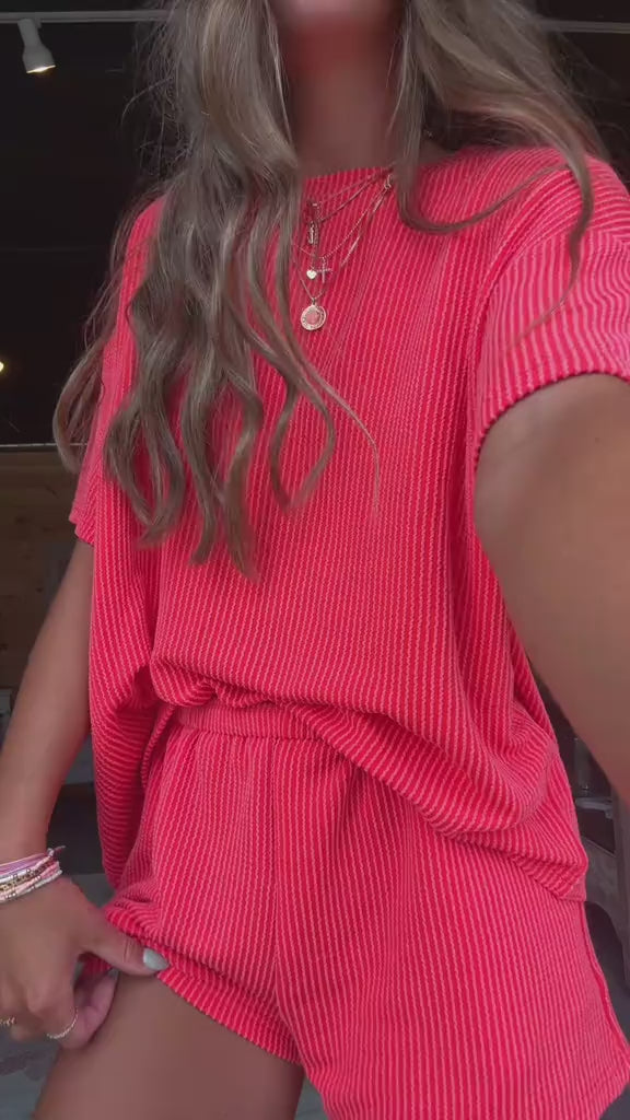 Curvvvy® Ribbed Knit 2-Piece Lounge Set Short Sleeve Top & Shorts