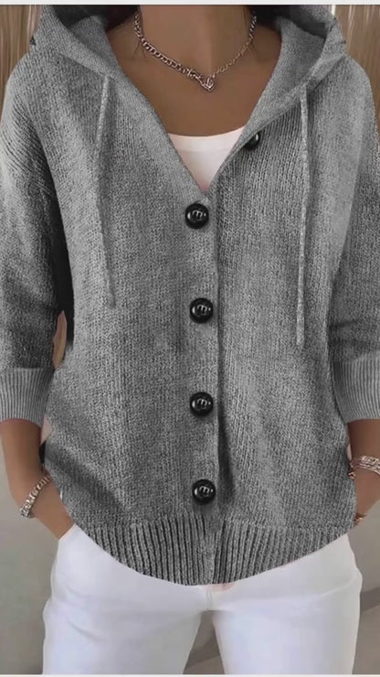 Curvvvy™ Hooded Button-Front Knit Cardigan Sweater