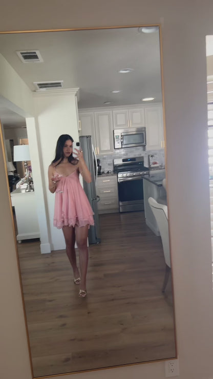 Curvvvy™ Sparkly Mesh V-Neck Slip Mini Dress with Layered Hem