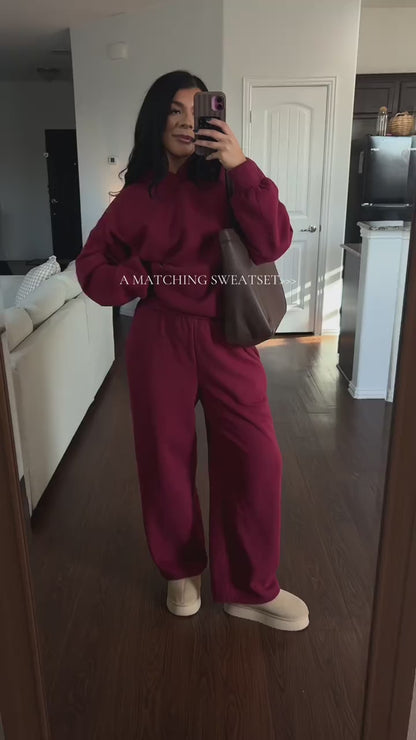 Curvvvy™ Cozy Fleece-Lined Oversized Hoodie & Wide-Leg Set