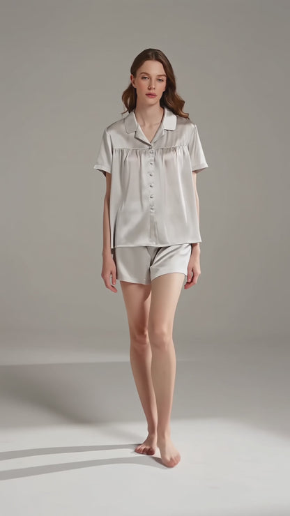Curvvvy™ Mulberry Silk Pleated Short Pajama Set