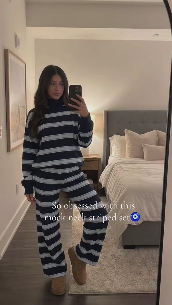 Curvvvy™ Mock Neck Pullover Striped 2-Piece Lounge Set