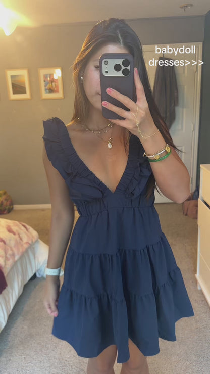 Curvvvy™ Plunging V-Neck Ruffle Mini Dress