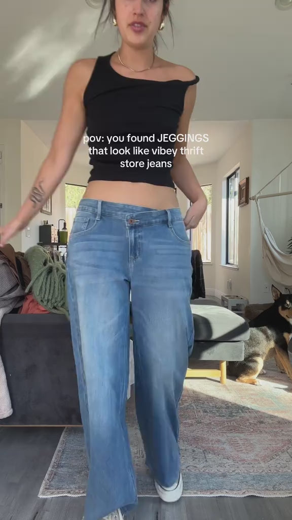 Curvvvy™ High-Waist-Jeans mit weitem Bein in Vintage-Waschung