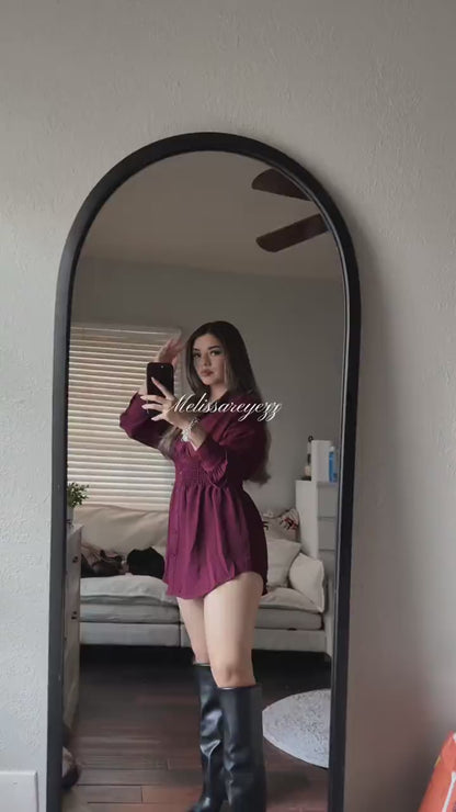 Curvvvy™ Cinched Waist Long Sleeve Button-Down Shirt Dress