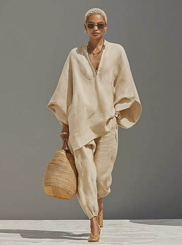 Curvvvy™ V-Neck Tunic Relaxed Fit Coastal Brunch Outfit