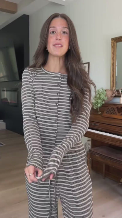 Curvvvy™ Button-Down Striped Knit Lounge Set