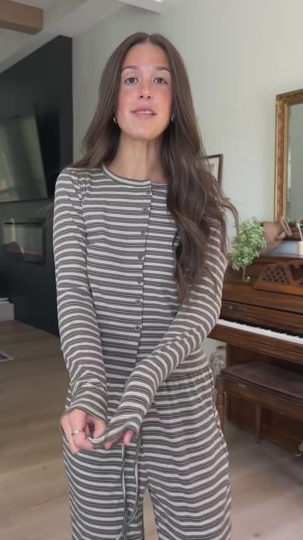 Curvvvy™ Button-Down Striped Knit Lounge Set