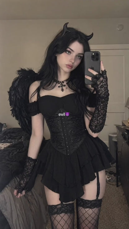 Curvvvy™ Off-Shoulder Tiered Ruffle Hem Corset Mini Dress