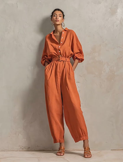 Curvvvy™ Effortless Linen Blend Belted Jumpsuit