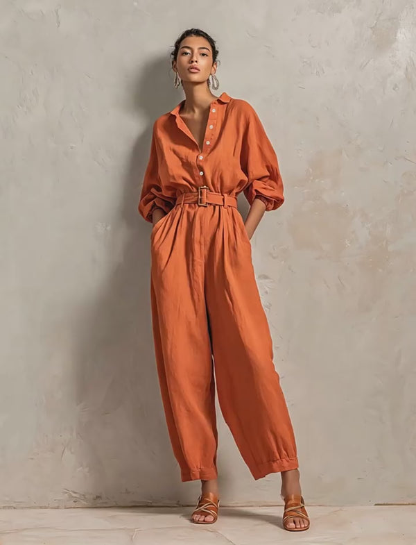 Curvvvy™ Effortless Linen Blend Belted Jumpsuit